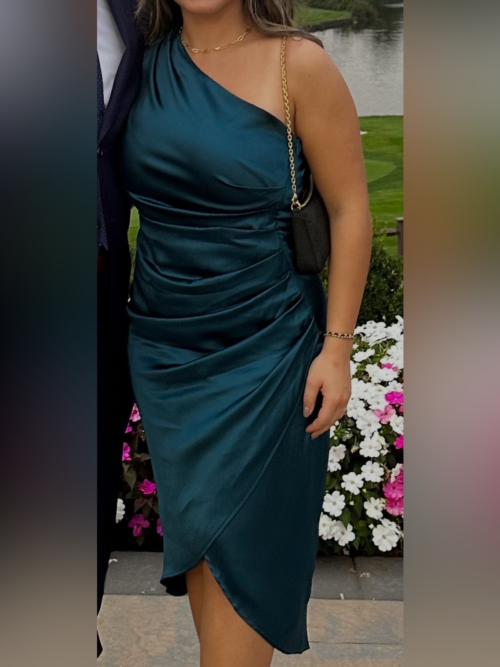 Rachel Zoe Teal One-Shoulder Draped Cocktail Dress